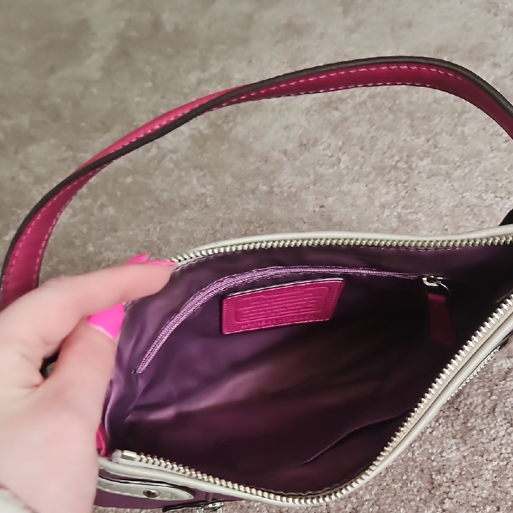 Coach Purple and Tan Leather Shoulder Bag - Picture 3 of 6